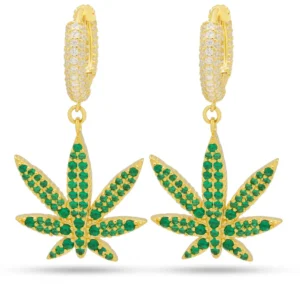 emerald cannabis leaf hanging earrings